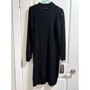 NINA LEONARD sweater dress high neck faux button down sleeve Size L NWT